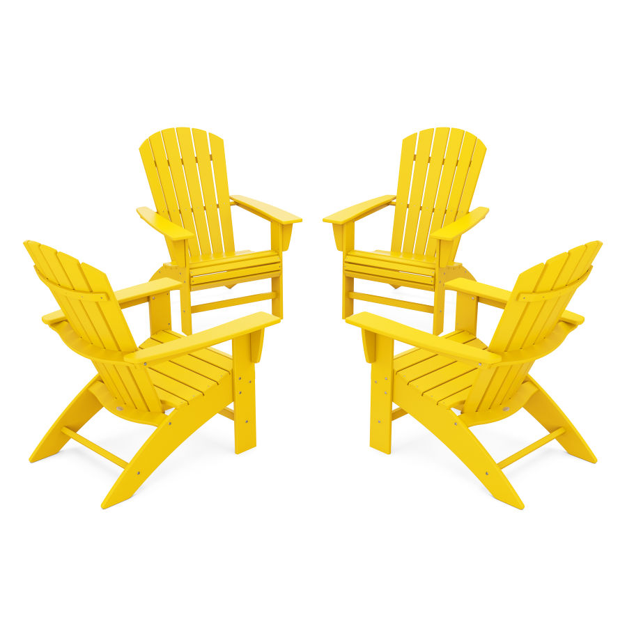 POLYWOOD 4-Piece Nautical Curveback Adirondack Chair Conversation Set in Lemon