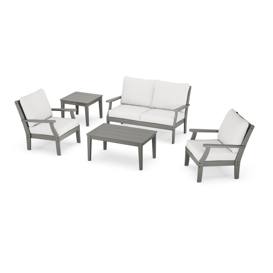POLYWOOD Braxton 5-Piece Deep Seating Set in Slate Grey / Natural Linen