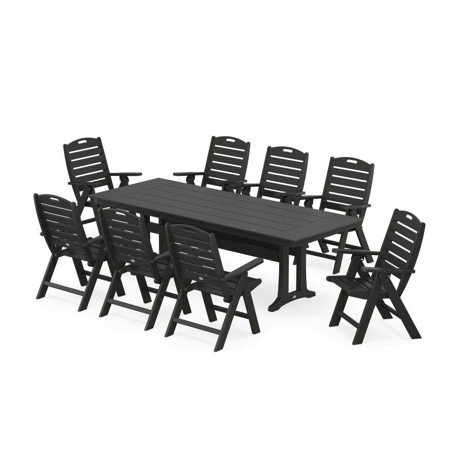 POLYWOOD Nautical Highback 9-Piece Farmhouse Dining Set with Trestle Legs in Black