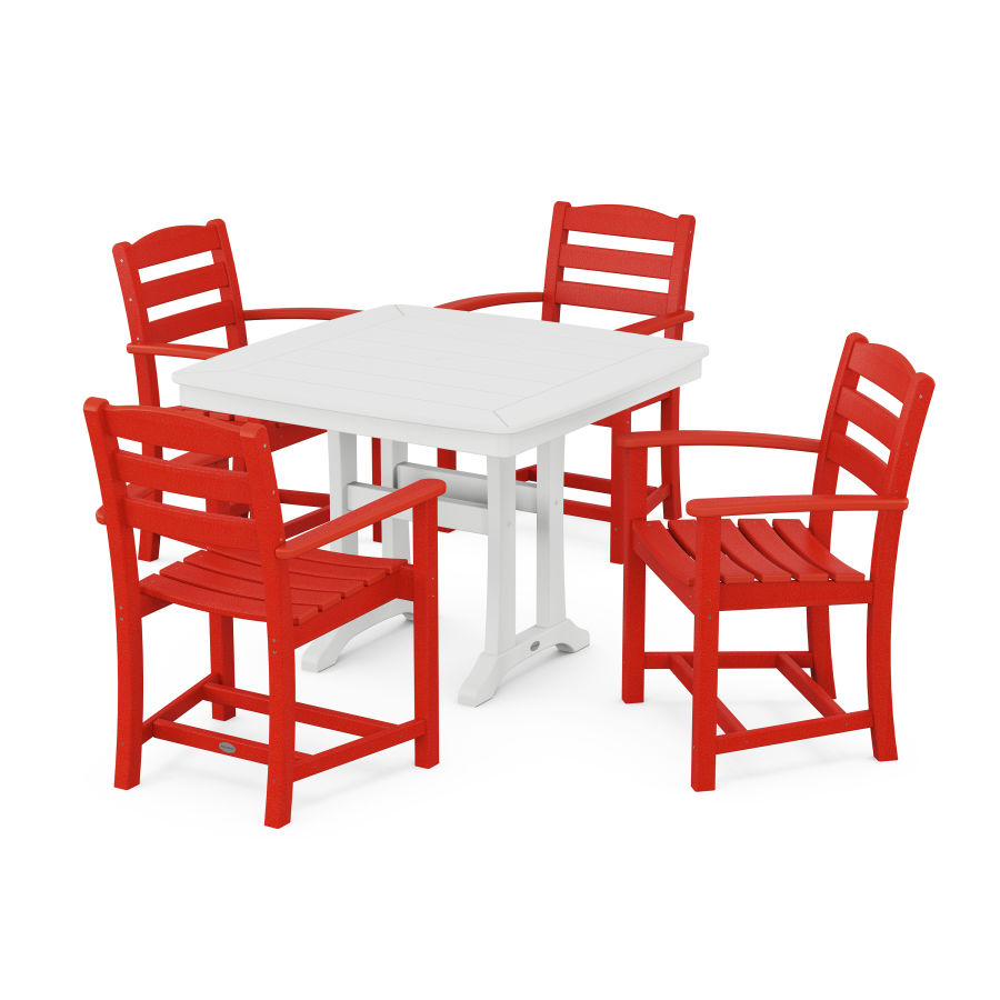 POLYWOOD La Casa Café 5-Piece Dining Set with Trestle Legs in Sunset Red / White