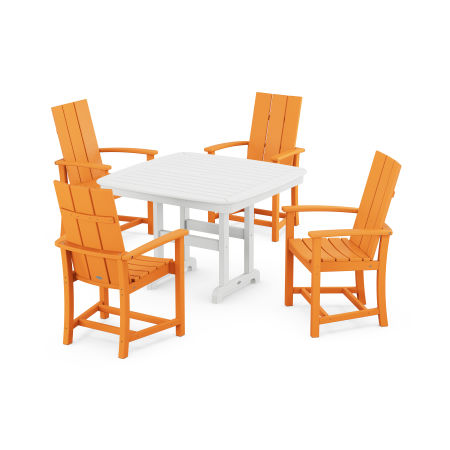 Modern Adirondack 5-Piece Dining Set with Trestle Legs in Tangerine / White