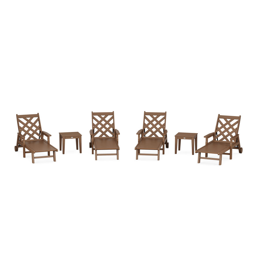 POLYWOOD Wovendale 6-Piece Chaise Set with Arms and Wheels in Teak