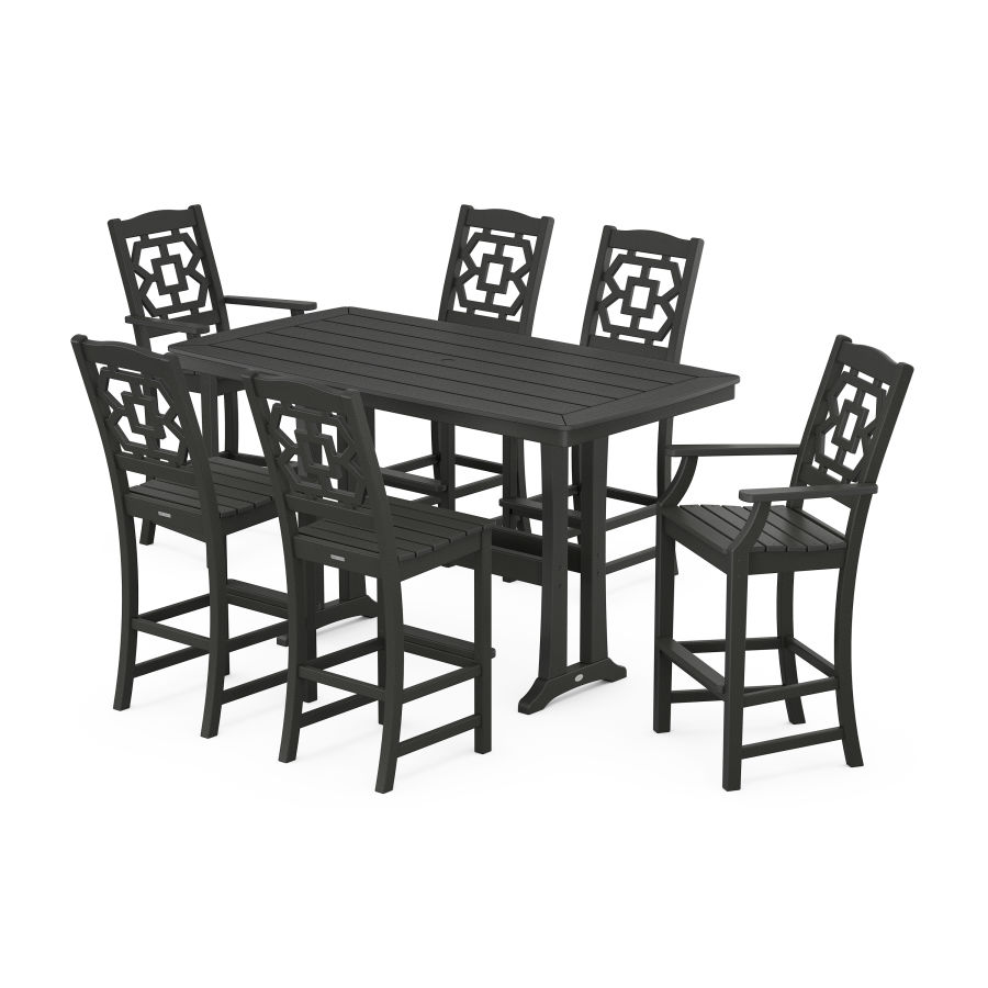 POLYWOOD Chinoiserie 7-Piece Bar Set with Trestle Legs in Black