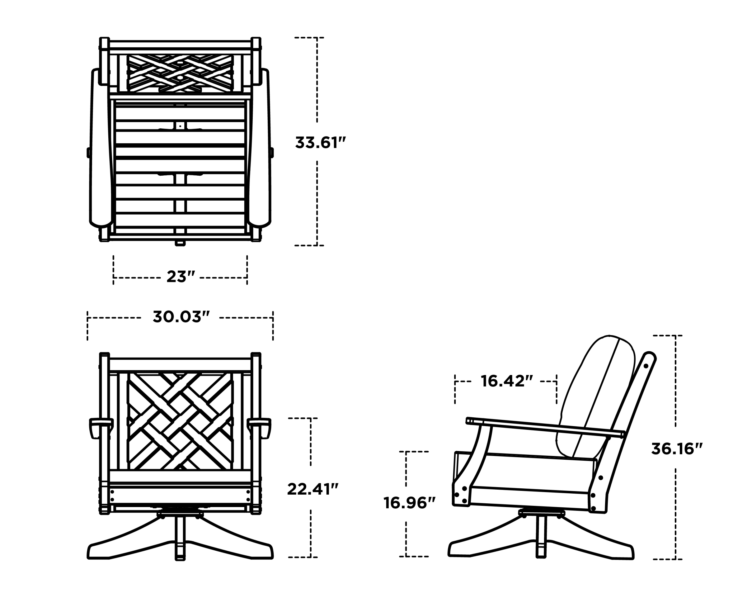 Dimensions for Wovendale Deep Seating Swivel Chair
