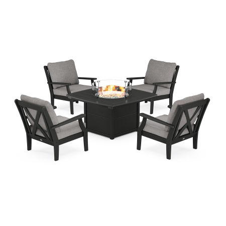 Braxton 5-Piece Deep Seating Conversation Set with Fire Pit Table in Black / Grey Mist