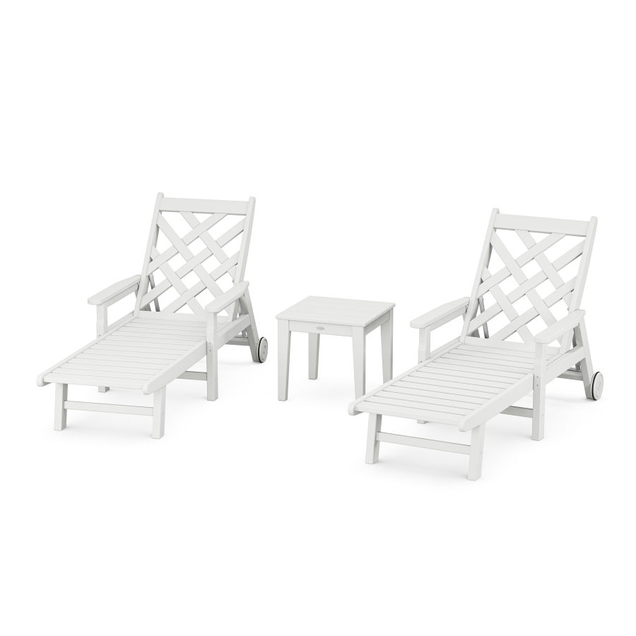 POLYWOOD Wovendale 3-Piece Chaise Set with Arms and Wheels in White