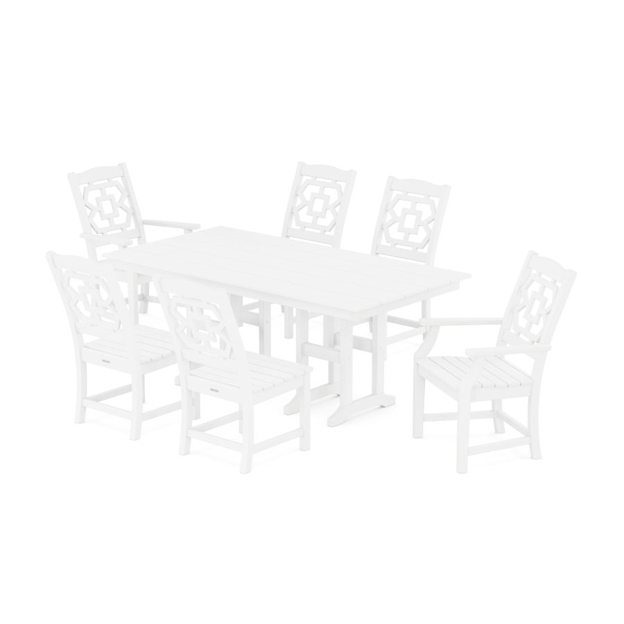 POLYWOOD Chinoiserie 7-Piece Farmhouse Dining Set in White