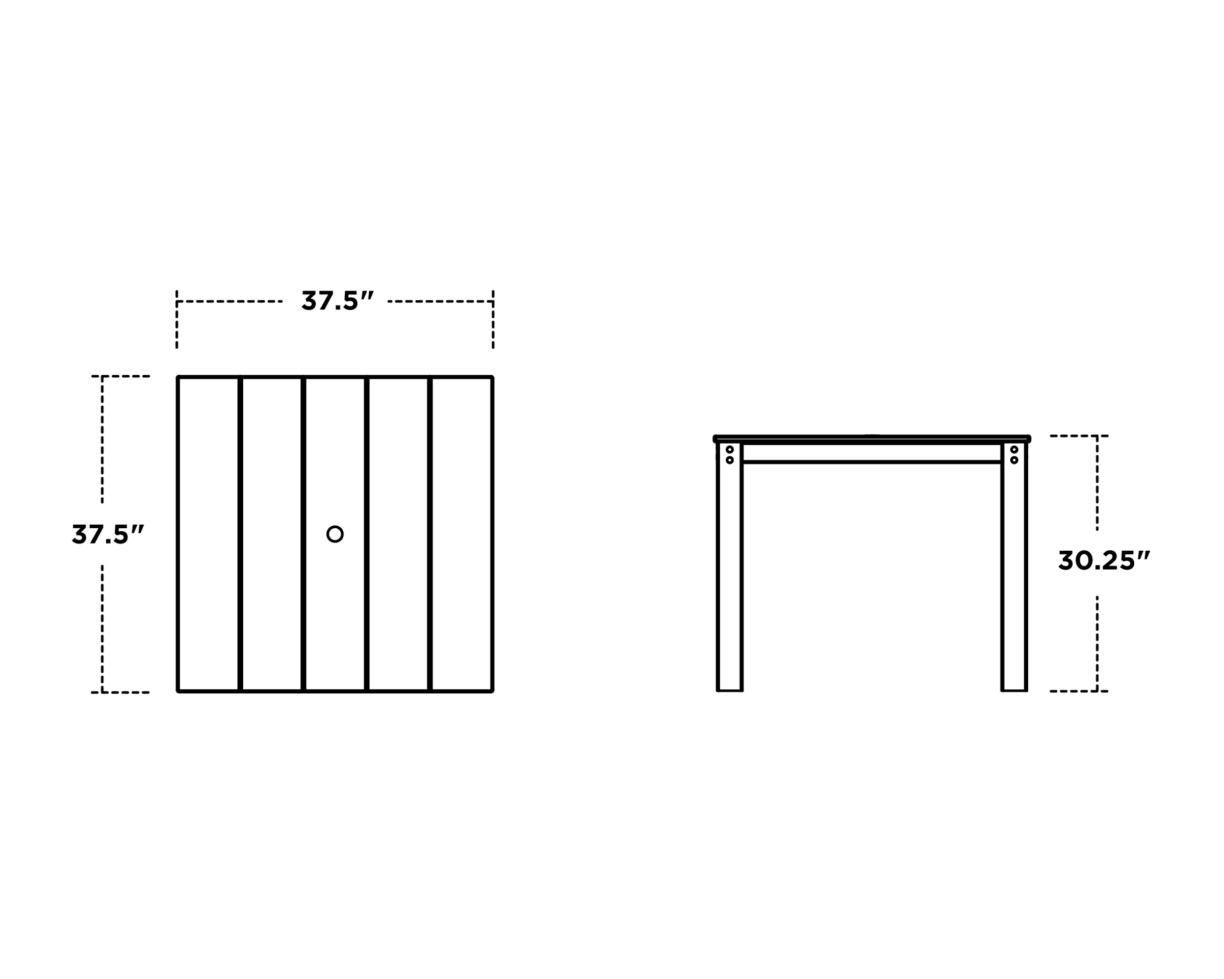 Dimensions for Parsons 38" X 38" Dining Table