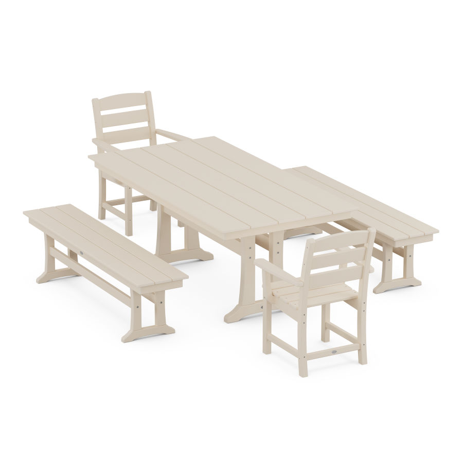 POLYWOOD Lakeside 5-Piece Farmhouse Dining Set With Trestle Legs in Sand