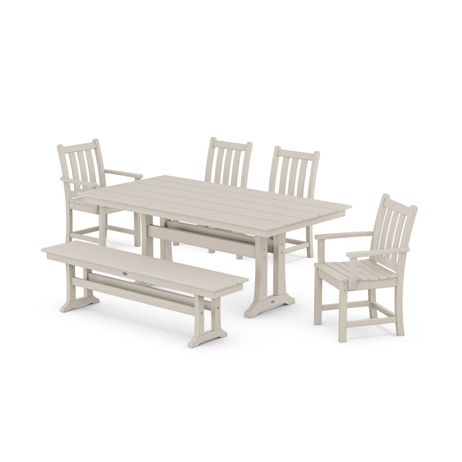 POLYWOOD Traditional Garden 6-Piece Farmhouse Dining Set With Trestle Legs in Sand