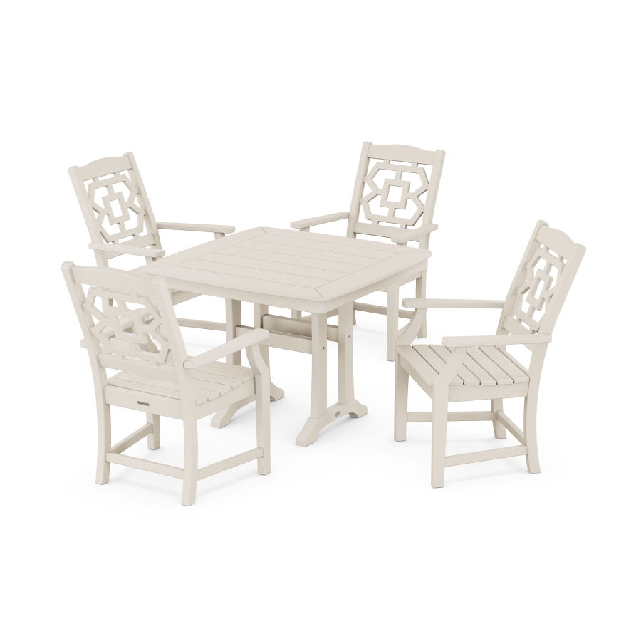 POLYWOOD Chinoiserie 5-Piece Dining Set with Trestle Legs in Sand