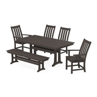 Vineyard 6-Piece Farmhouse Dining Set With Trestle Legs in Vintage Finish