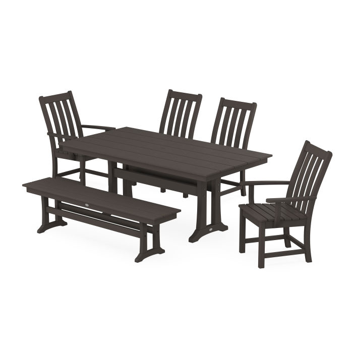 POLYWOOD Vineyard 6-Piece Farmhouse Dining Set With Trestle Legs in Vintage Finish