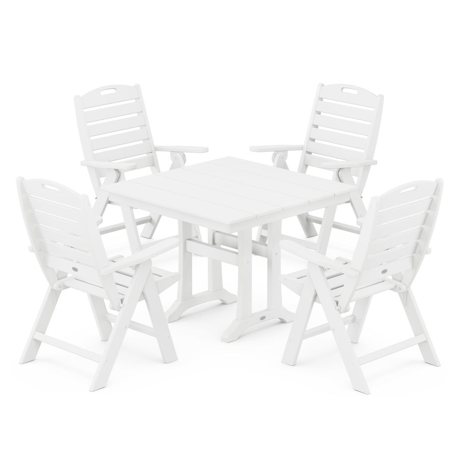 POLYWOOD Nautical Folding Highback Chair 5-Piece Farmhouse Trestle Dining Set in White