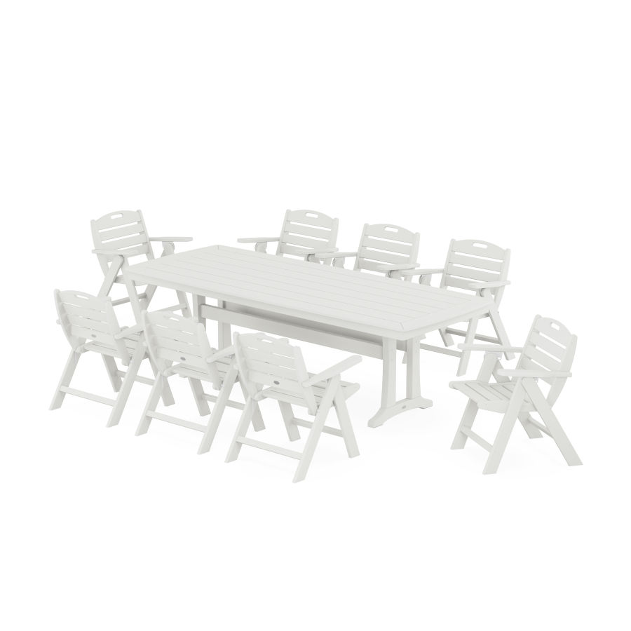 POLYWOOD Nautical Lowback 9-Piece Dining Set with Trestle Legs in Vintage White