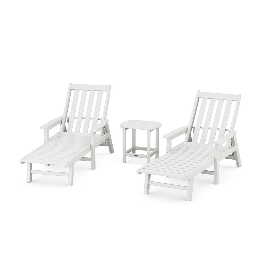 POLYWOOD Vineyard 3-Piece Chaise with Arms Set in White
