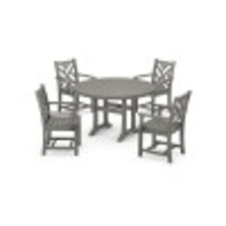 Chippendale 5-Piece Nautical Trestle Dining Arm Chair Set in Slate Grey