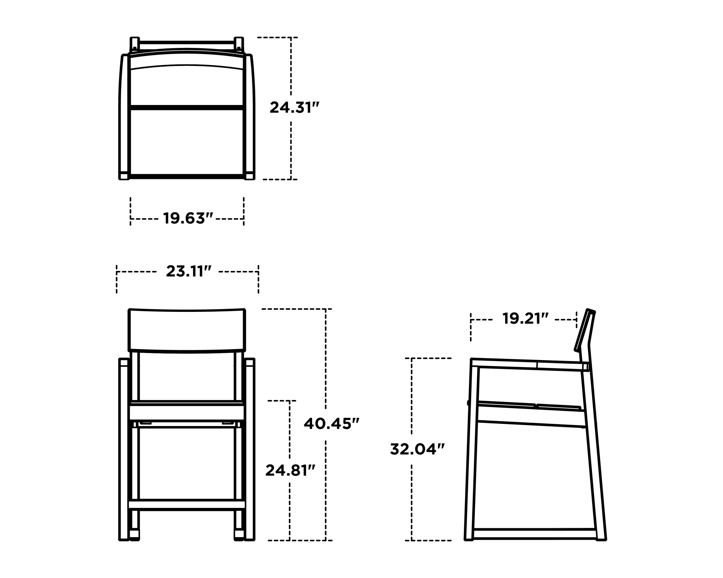 Dimensions for EDGE Counter Arm Chair