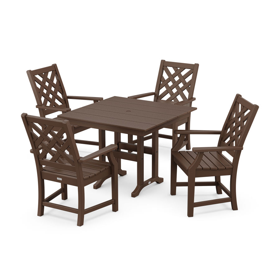 POLYWOOD Wovendale 5-Piece Farmhouse Dining Set in Mahogany