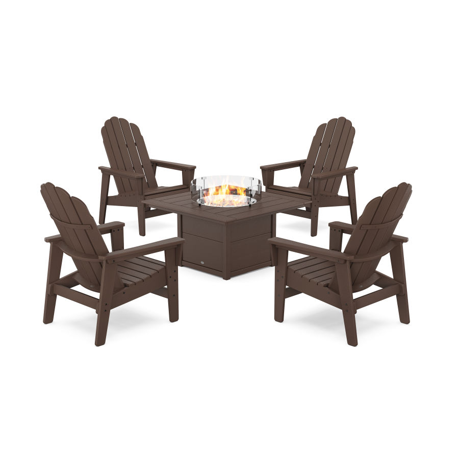 POLYWOOD 5-Piece Vineyard Grand Upright Adirondack Conversation Set with Fire Pit Table in Mahogany