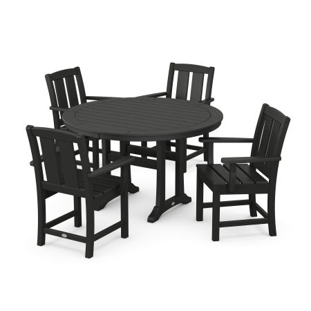 POLYWOOD Mission 5-Piece Round Dining Set with Trestle Legs in Black