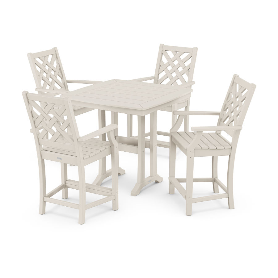 POLYWOOD Wovendale 5-Piece Counter Set with Trestle Legs in Sand