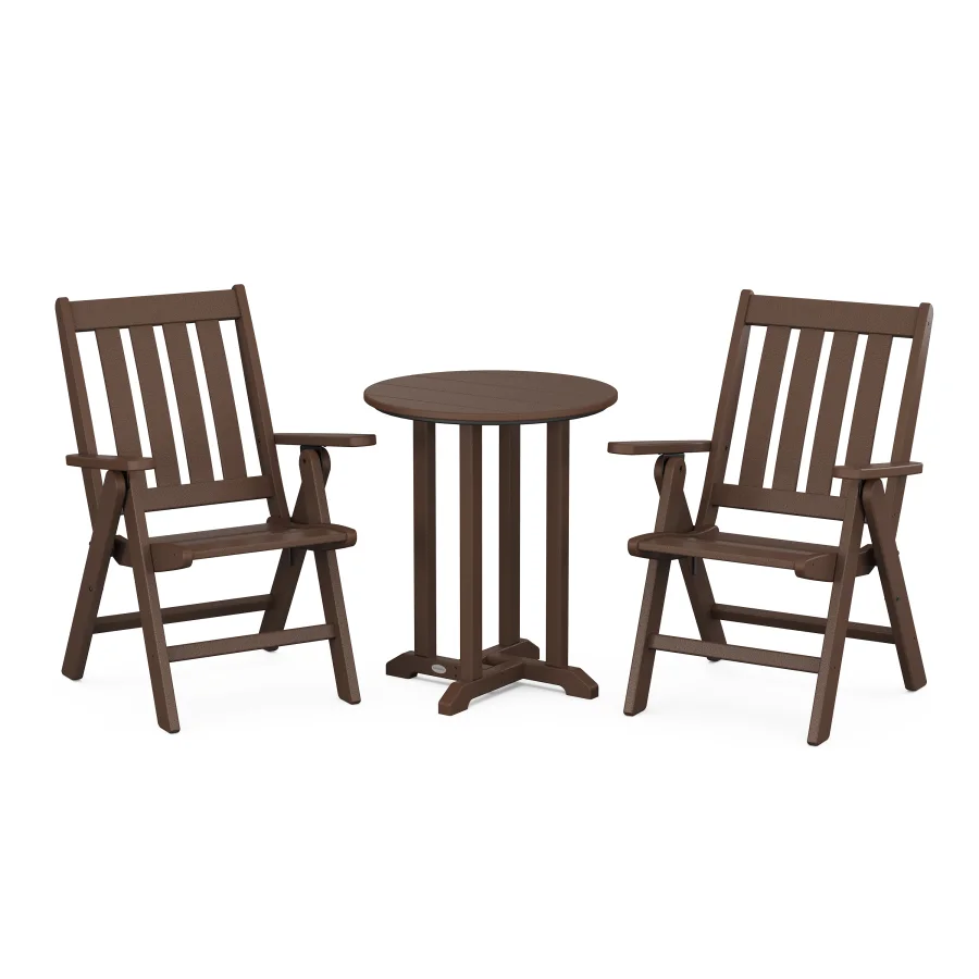 POLYWOOD Vineyard Folding Chair 3-Piece Round Bistro Dining Set in Mahogany