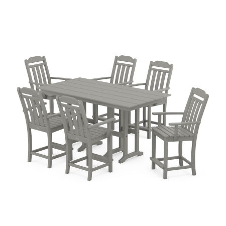Country Living Arm Chair 7-Piece Farmhouse Counter Set in Slate Grey