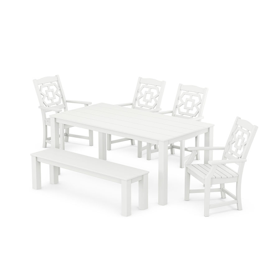 POLYWOOD Chinoiserie 6-Piece Parsons Dining Set with Bench in White