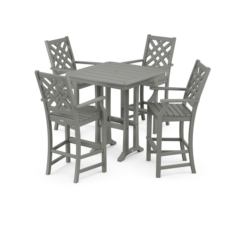 POLYWOOD Wovendale 5-Piece Bar Set with Trestle Legs in Slate Grey