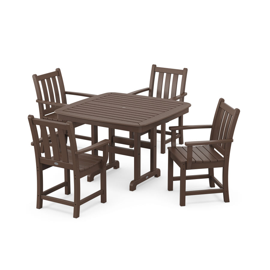 POLYWOOD Traditional Garden 5-Piece Dining Set with Trestle Legs in Mahogany