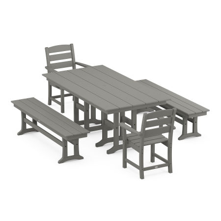 POLYWOOD Lakeside 5-Piece Farmhouse Dining Set with Benches