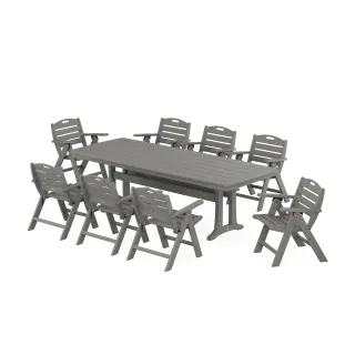 POLYWOOD Nautical Lowback 9-Piece Dining Set with Trestle Legs