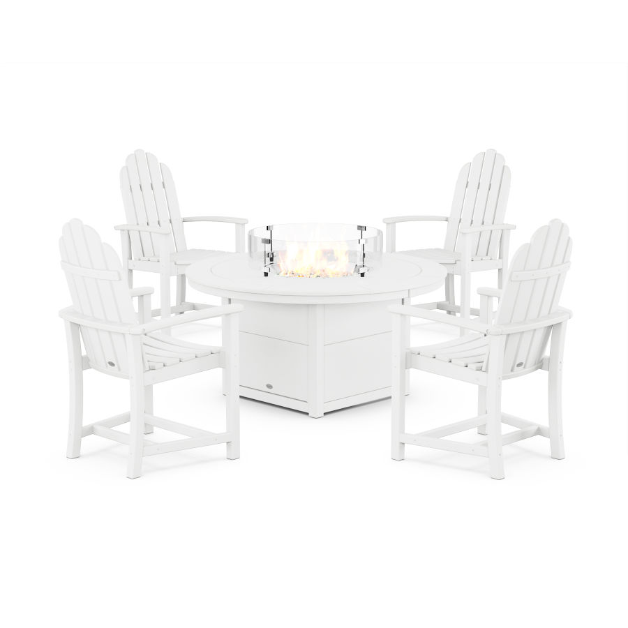 POLYWOOD Classic 4-Piece Upright Adirondack Conversation Set with Fire Pit Table in White