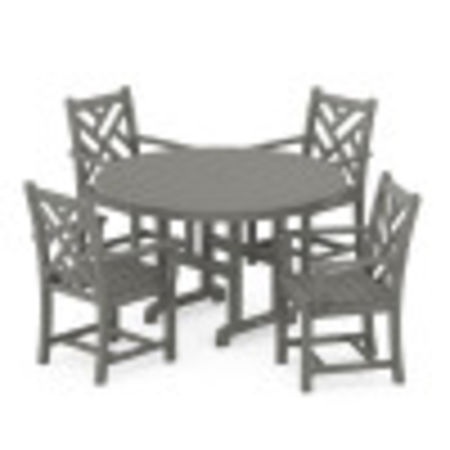 Chippendale 5-Piece Round Farmhouse Arm Chair Dining Set in Slate Grey