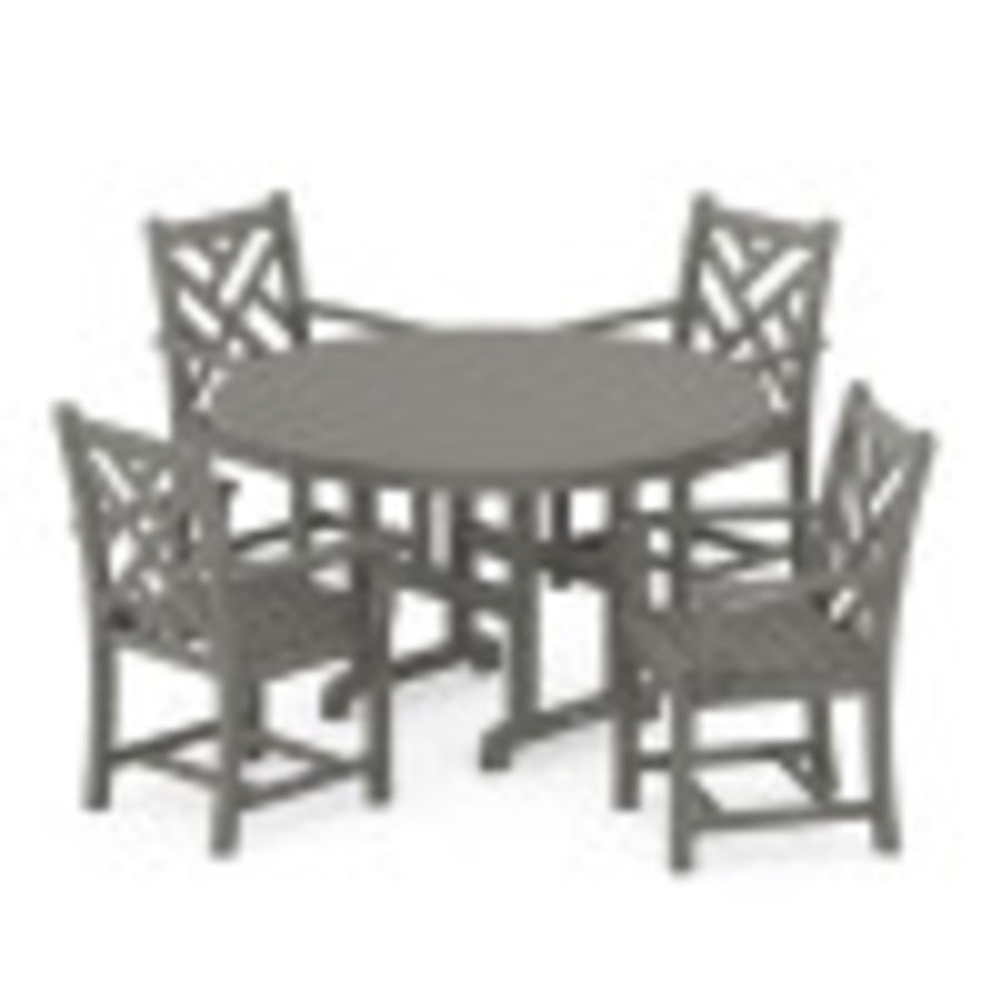 POLYWOOD Chippendale 5-Piece Round Farmhouse Arm Chair Dining Set in Slate Grey