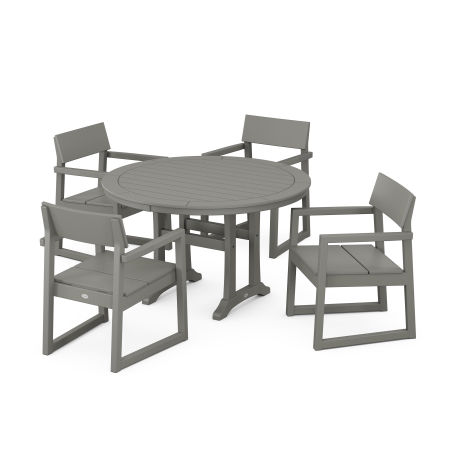 EDGE 5-Piece Round Dining Set with Trestle Legs in Slate Grey