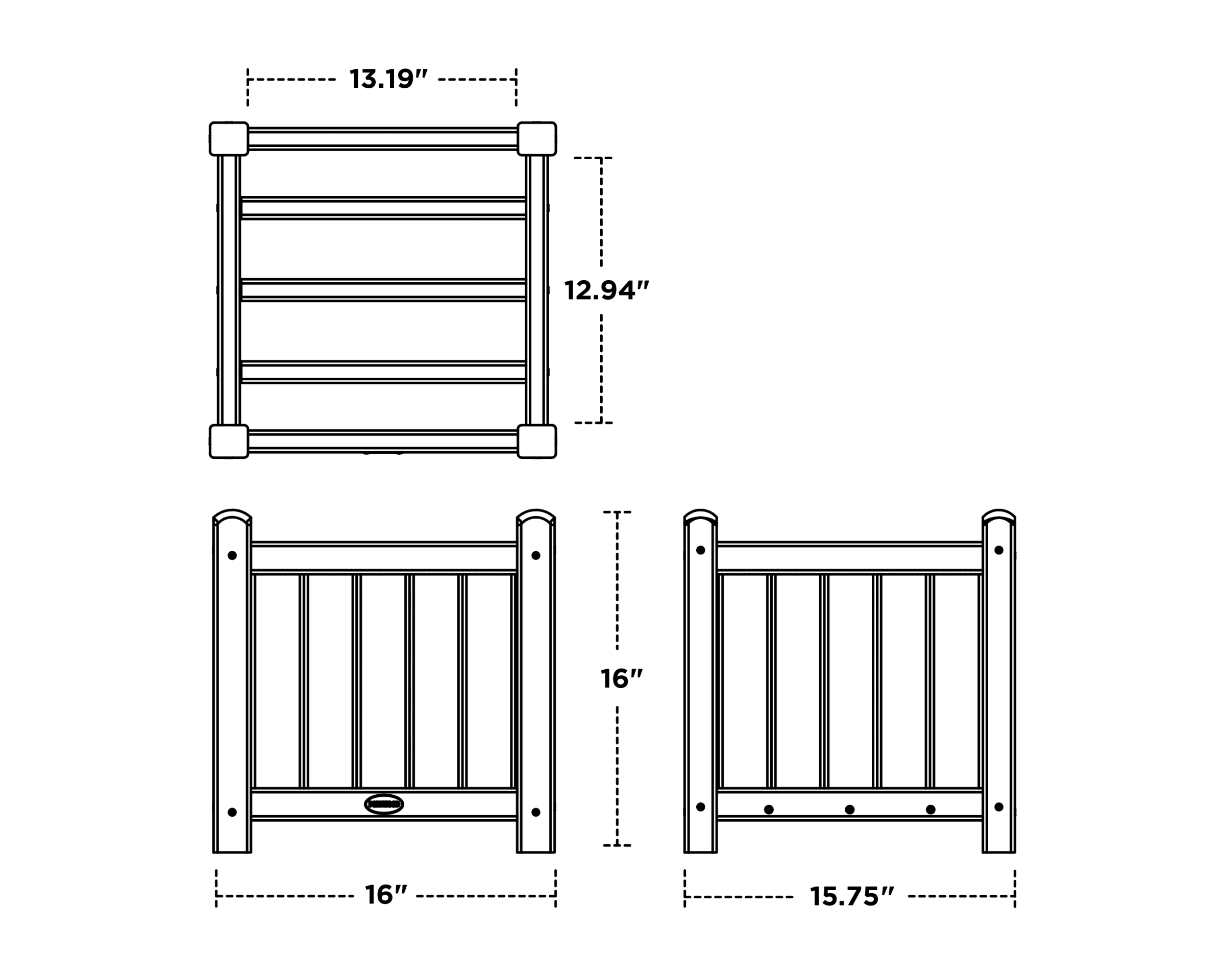 Dimensions for Traditional Garden 16" Planter