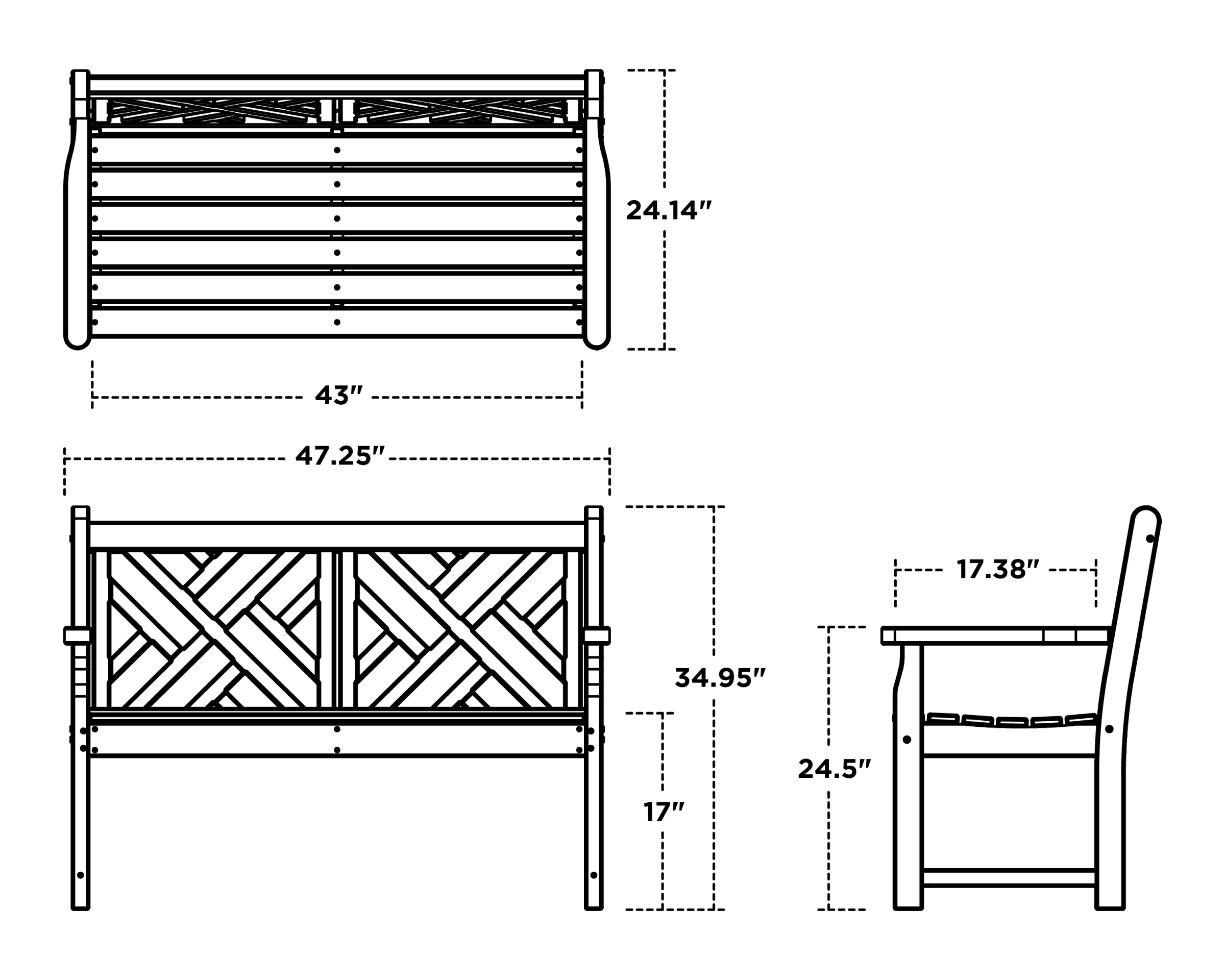 Dimensions for Chippendale 48" Bench
