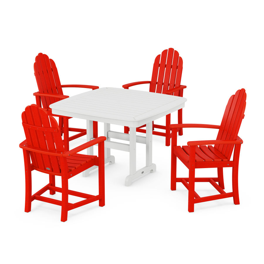 POLYWOOD Classic Adirondack 5-Piece Dining Set with Trestle Legs in Sunset Red / White