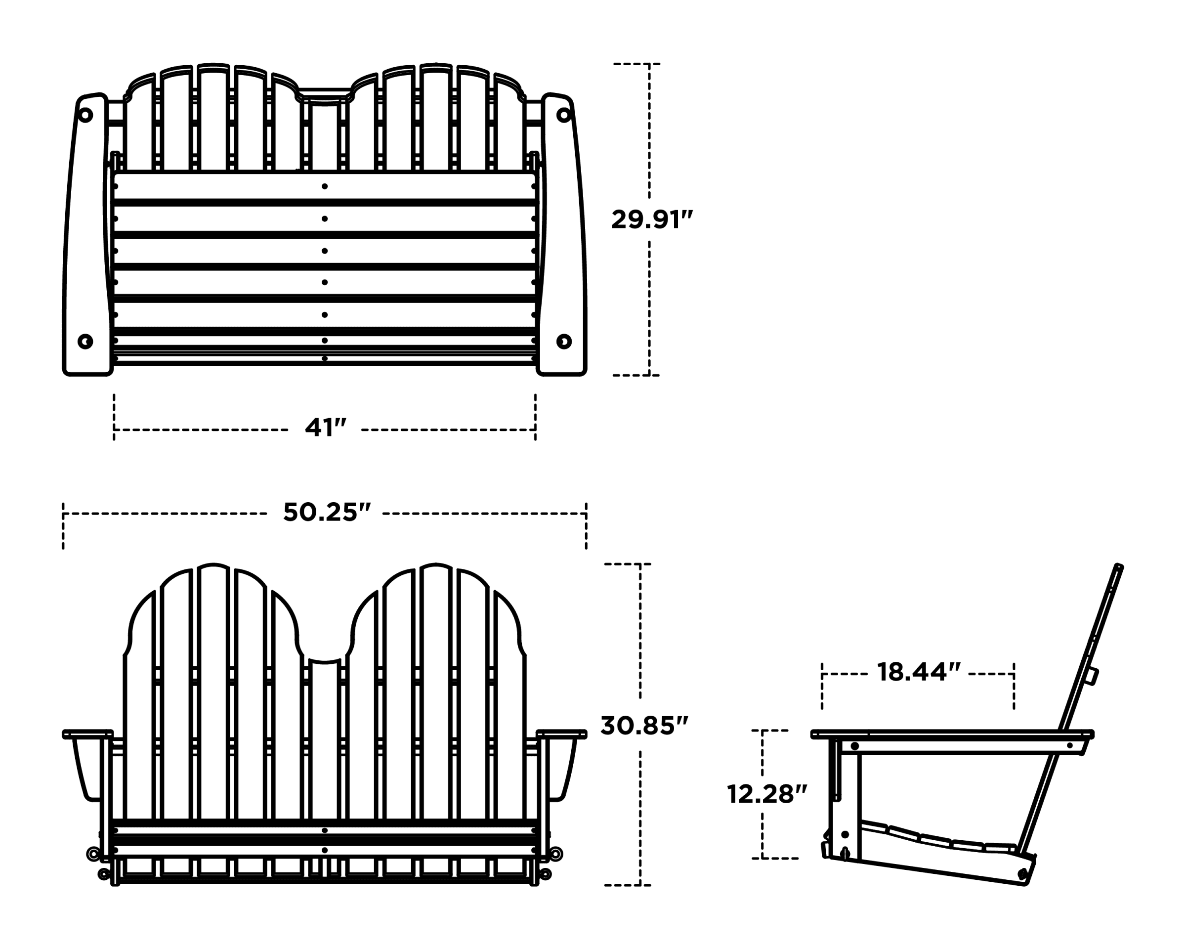 Dimensions for Vineyard Adirondack 48" Swing