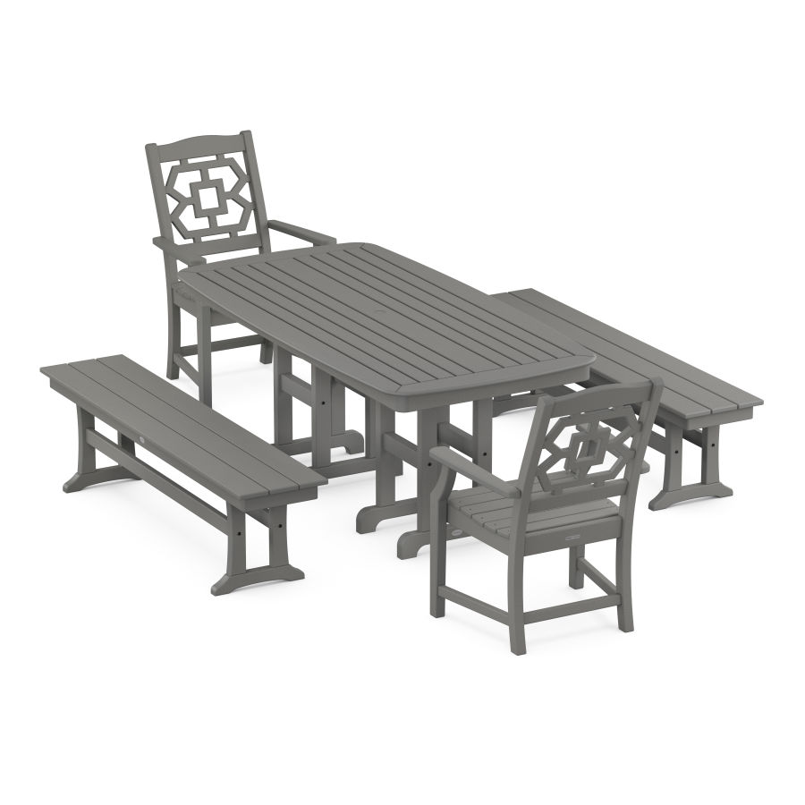 POLYWOOD Chinoiserie 5-Piece Dining Set with Benches