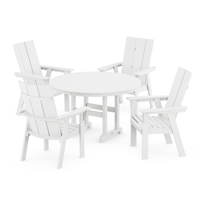 POLYWOOD Modern Adirondack 5-Piece Round Dining Set in White