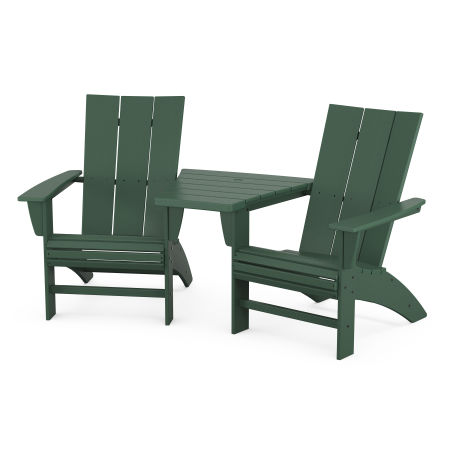 Modern 3-Piece Curveback Adirondack Set with Angled Connecting Table in Green