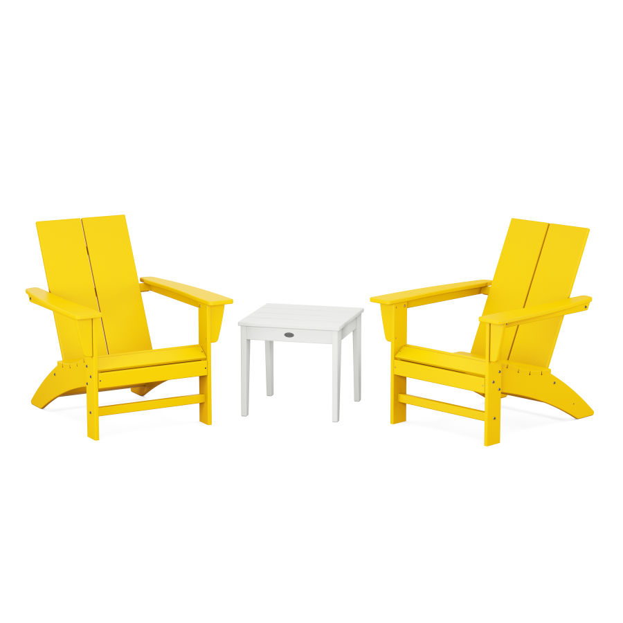 POLYWOOD Country Living Modern Adirondack Chair 3-Piece Set in Lemon / White