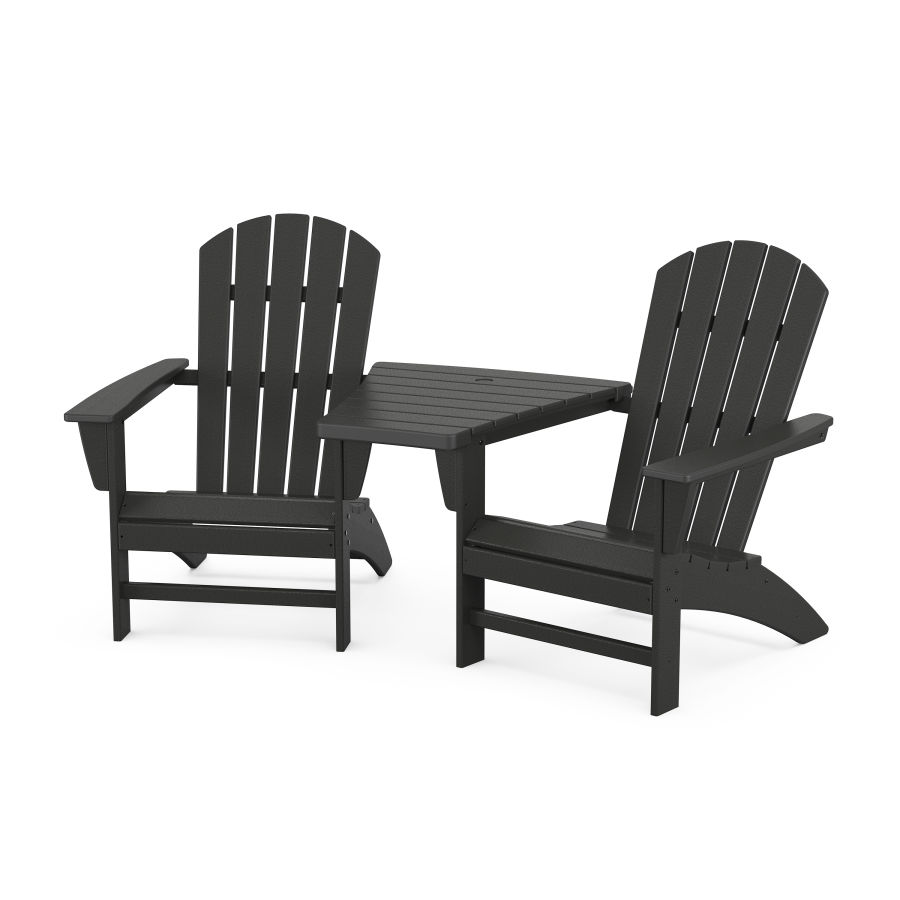POLYWOOD Nautical 3-Piece Adirondack Set with Angled Connecting Table in Black
