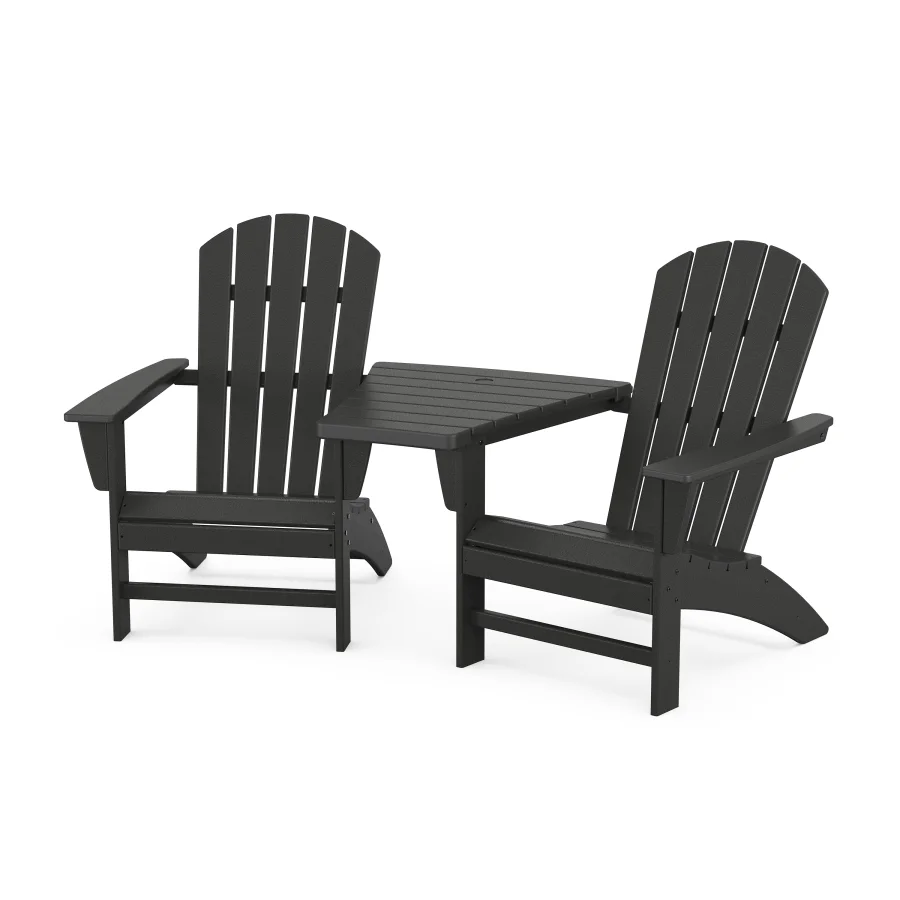 POLYWOOD Nautical 3-Piece Adirondack Set with Angled Connecting Table in Black