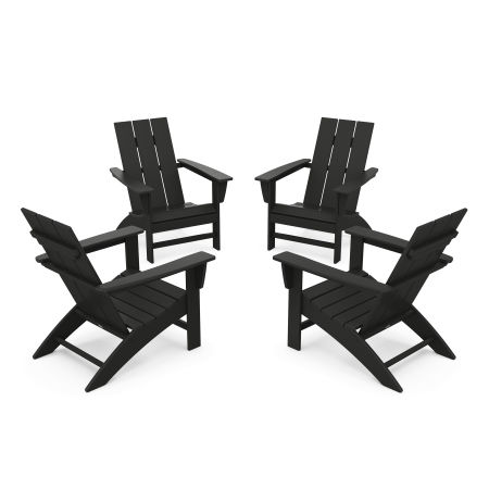 4-Piece Modern Adirondack Chair Conversation Set in Black