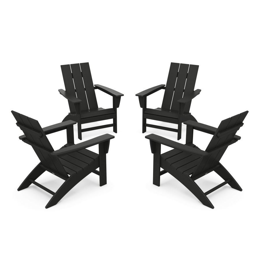 POLYWOOD 4-Piece Modern Adirondack Chair Conversation Set in Black