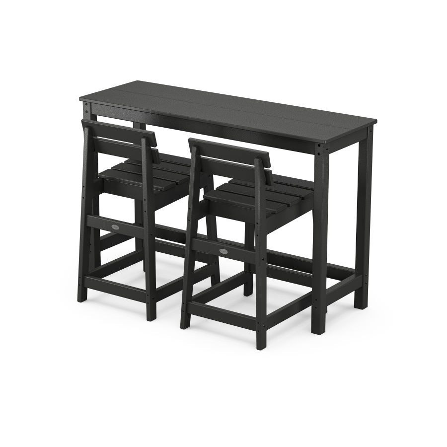 POLYWOOD Modern Studio Plaza Lowback Counter Chair 3-Piece Balcony Set in Black